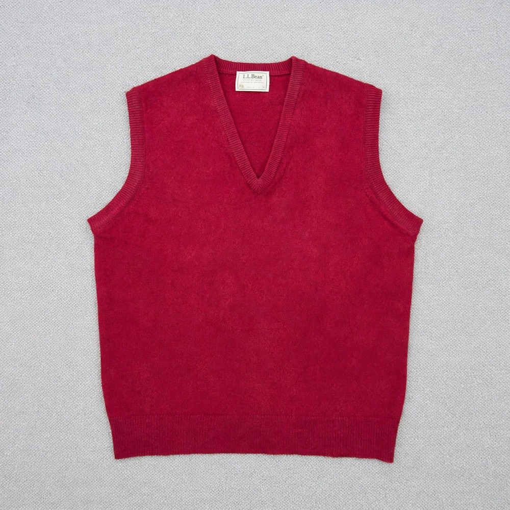 Vintage LL Bean USA Made Lambswool V-Neck Sweater Vest Burgundy Mens L